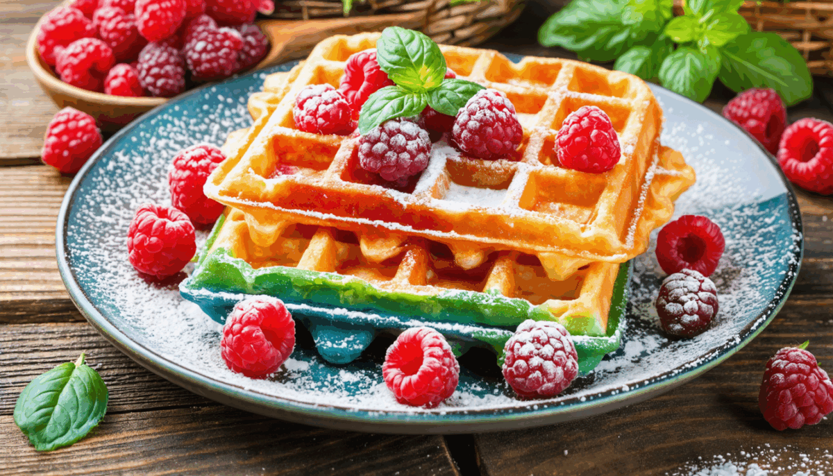 découvrez notre recette simple pour préparer de délicieuses gaufres arc-en-ciel agrémentées de framboises juteuses et de basilic frais. parfaites pour un brunch coloré ou un dessert original, ces gaufres égayeront vos repas et raviront vos papilles.