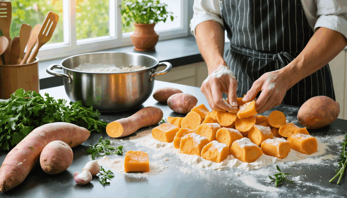 découvrez comment réaliser facilement des gnocchis de patate douce maison grâce à cette recette vegan savoureuse, idéale pour un repas sain et gourmand !
