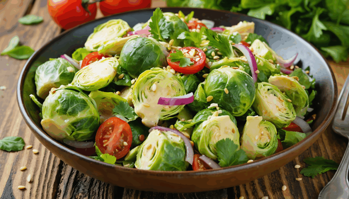 savourez une salade de choux de bruxelles vegan et sans gluten, idéale pour un repas sain et gourmand. facile à préparer, cette recette allie fraîcheur et saveurs pour tous.