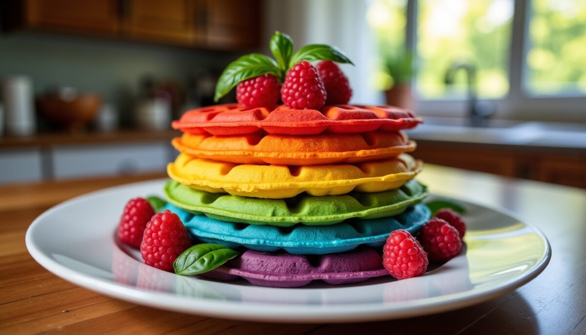 Gaufres Arc-en-Ciel à la Framboise et au Basilic : Une Recette Facile et Express