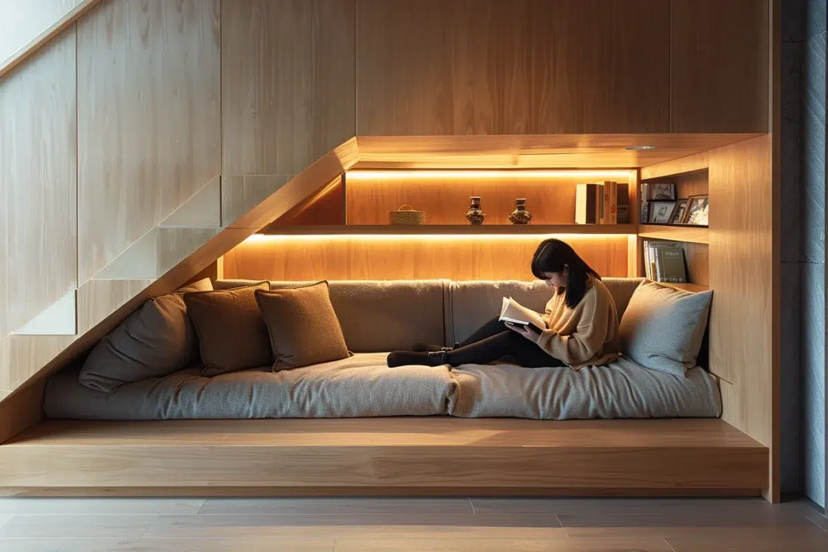 Découvrez comment transformer l'espace sous votre escalier en un coin utile et stylé