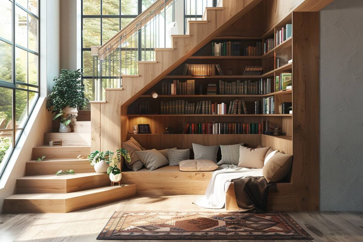 Transformez l'espace sous votre escalier en un charmant coin lecture : découvrez 15 idées inspirantes pour aménager cet espace unique